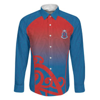 Custom St Joseph's Maori Girls' College Family Matching Summer Maxi Dress and Hawaiian Shirt Maori Koru Pattern LT05 Dad's Shirt - Long Sleeve Blue - Polynesian Pride