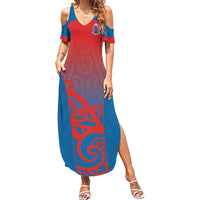 Custom St Joseph's Maori Girls' College Family Matching Summer Maxi Dress and Hawaiian Shirt Maori Koru Pattern LT05 Mom's Dress Blue - Polynesian Pride