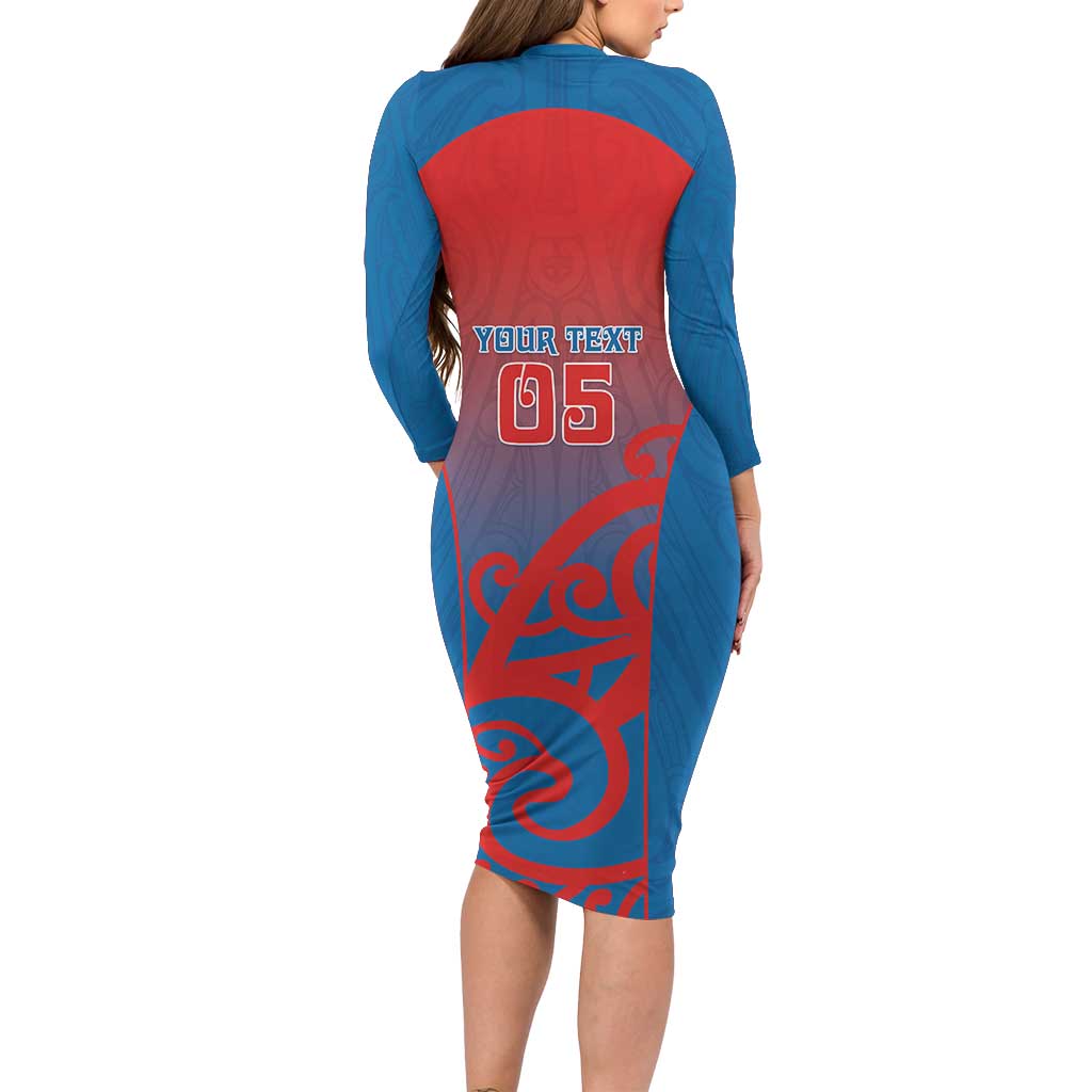 Custom St Joseph's Maori Girls' College Long Sleeve Bodycon Dress Maori Koru Pattern