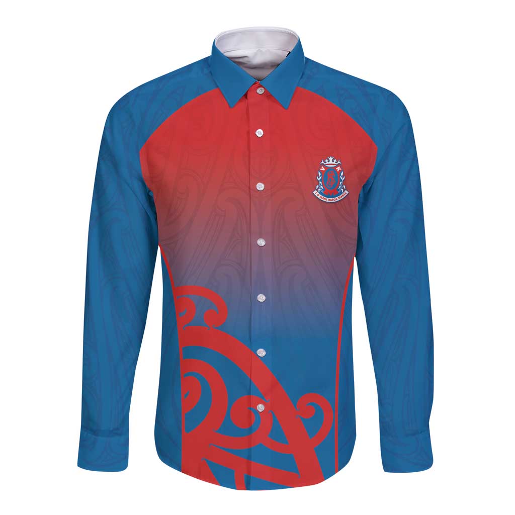 Custom St Joseph's Maori Girls' College Long Sleeve Button Shirt Maori Koru Pattern LT05 Unisex Blue - Polynesian Pride