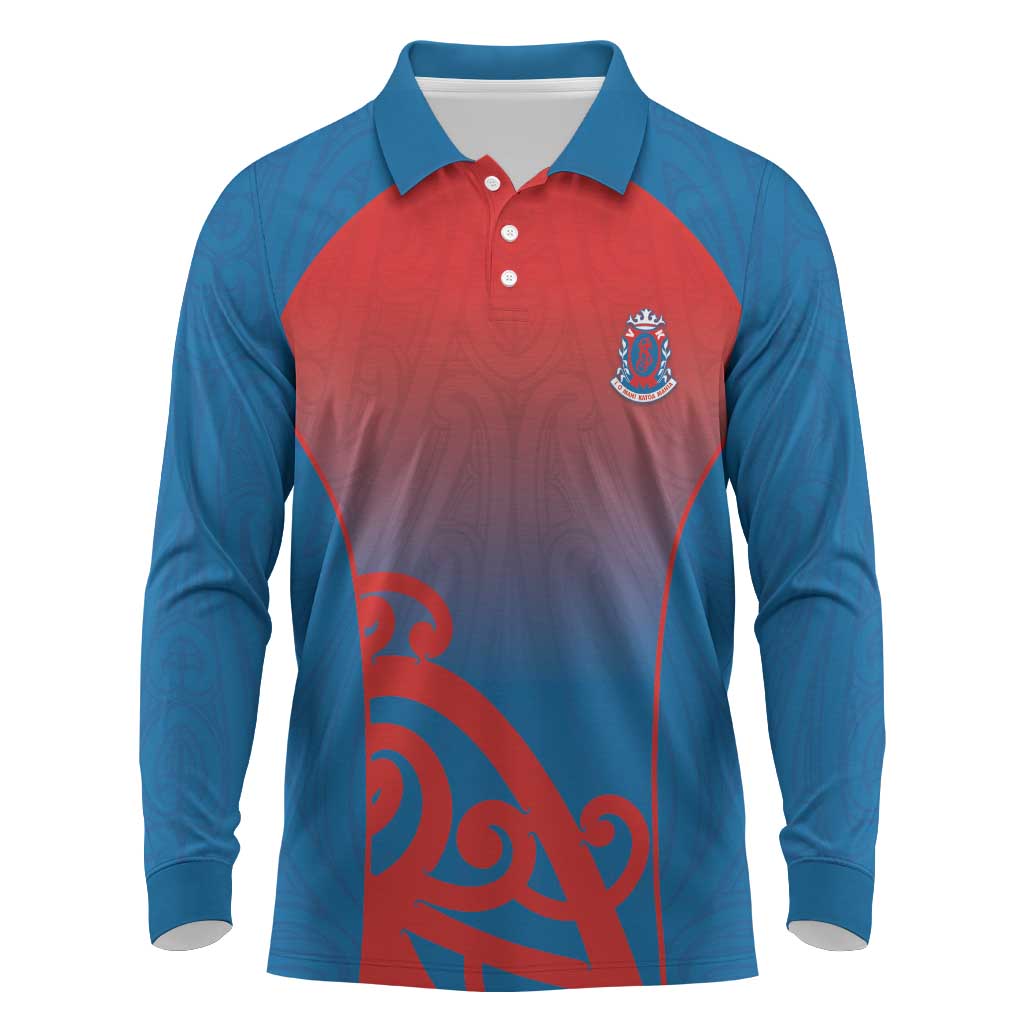 Custom St Joseph's Maori Girls' College Long Sleeve Polo Shirt Maori Koru Pattern
