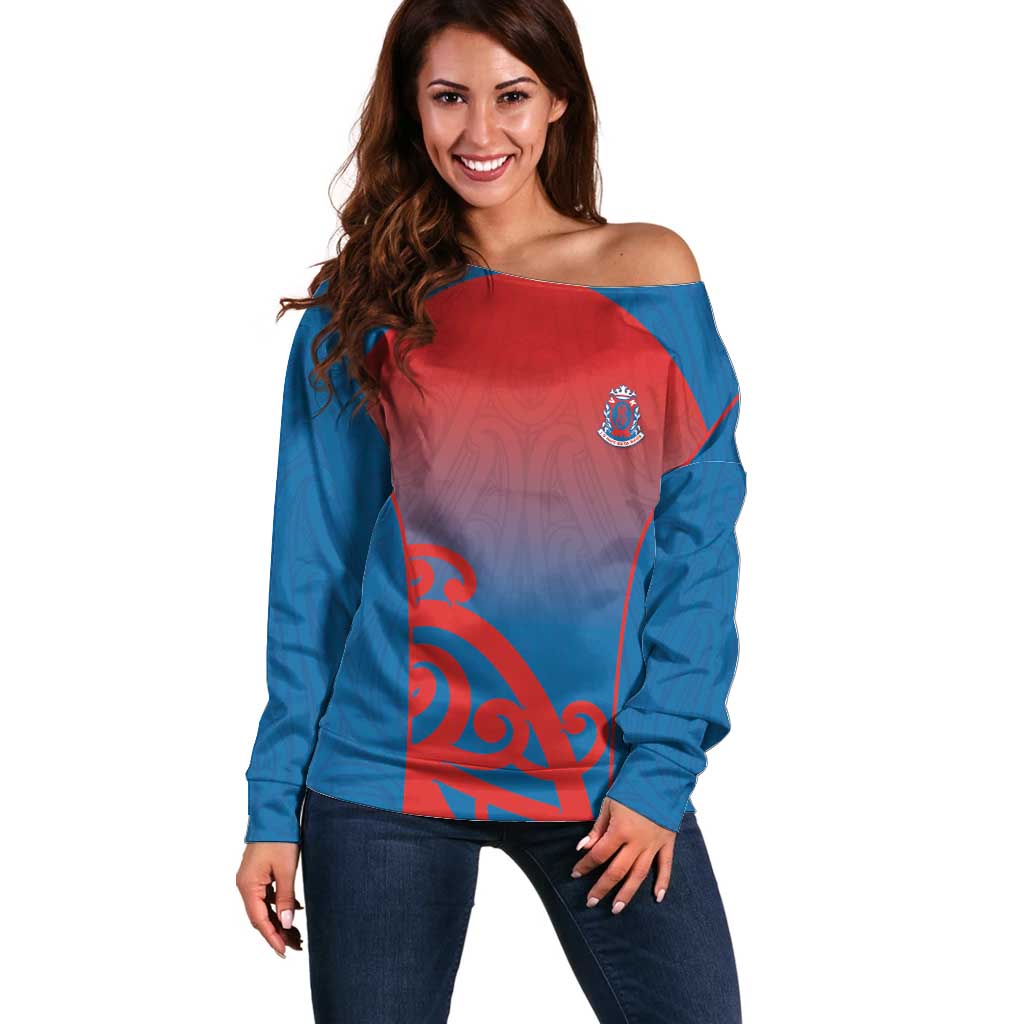 Custom St Joseph's Maori Girls' College Off Shoulder Sweater Maori Koru Pattern
