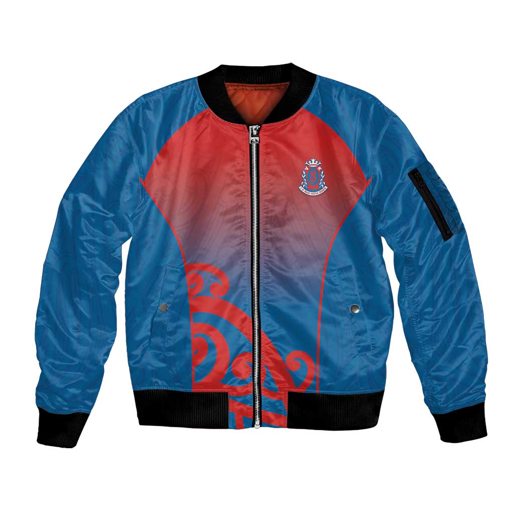 Custom St Joseph's Maori Girls' College Sleeve Zip Bomber Jacket Maori Koru Pattern LT05 Unisex Blue - Polynesian Pride