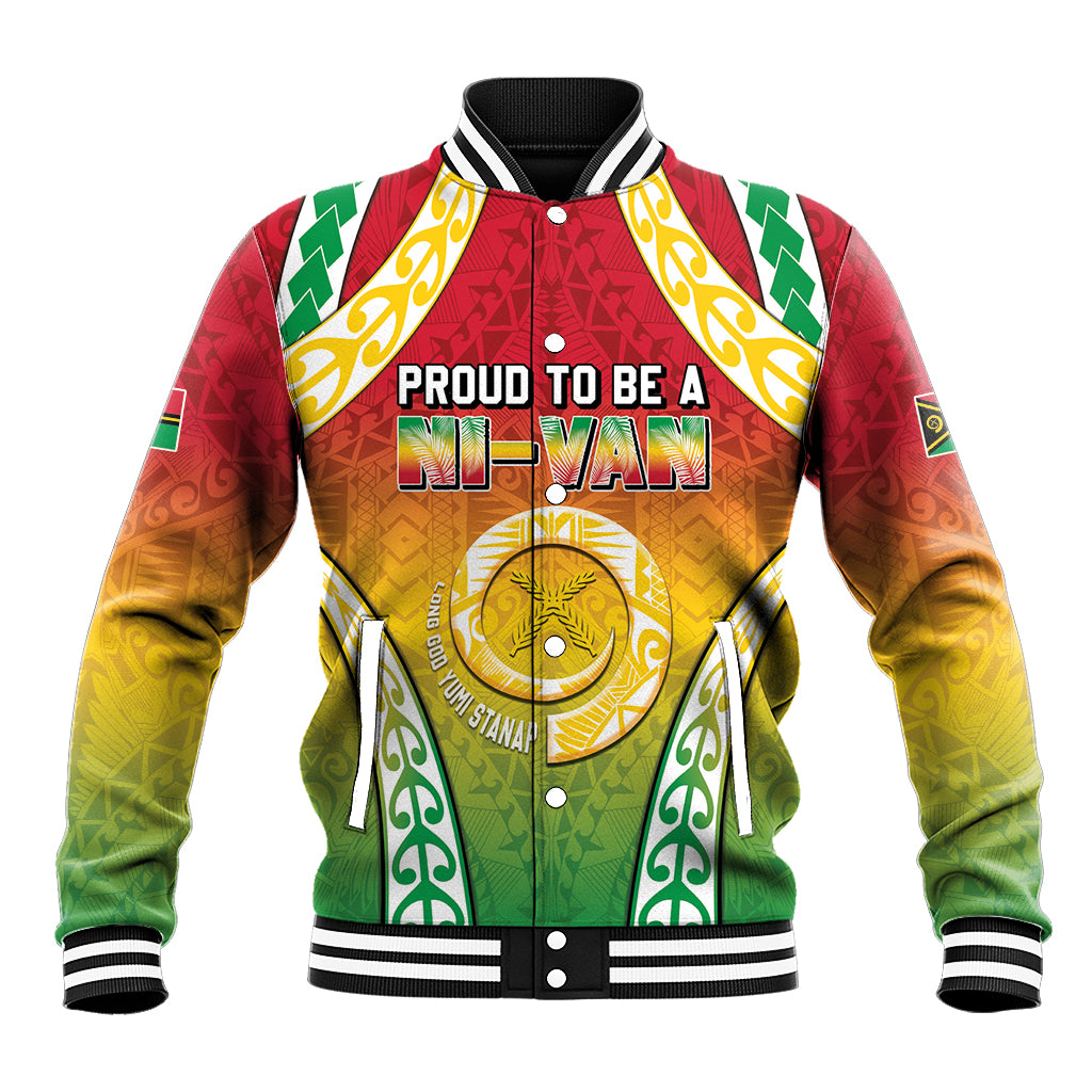 Personalised Vanuatu Baseball Jacket Proud To Be A Ni-Van With Tribal Pattern