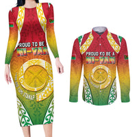 Personalised Vanuatu Couples Matching Long Sleeve Bodycon Dress and Long Sleeve Button Shirt Proud To Be A Ni-Van With Tribal Pattern