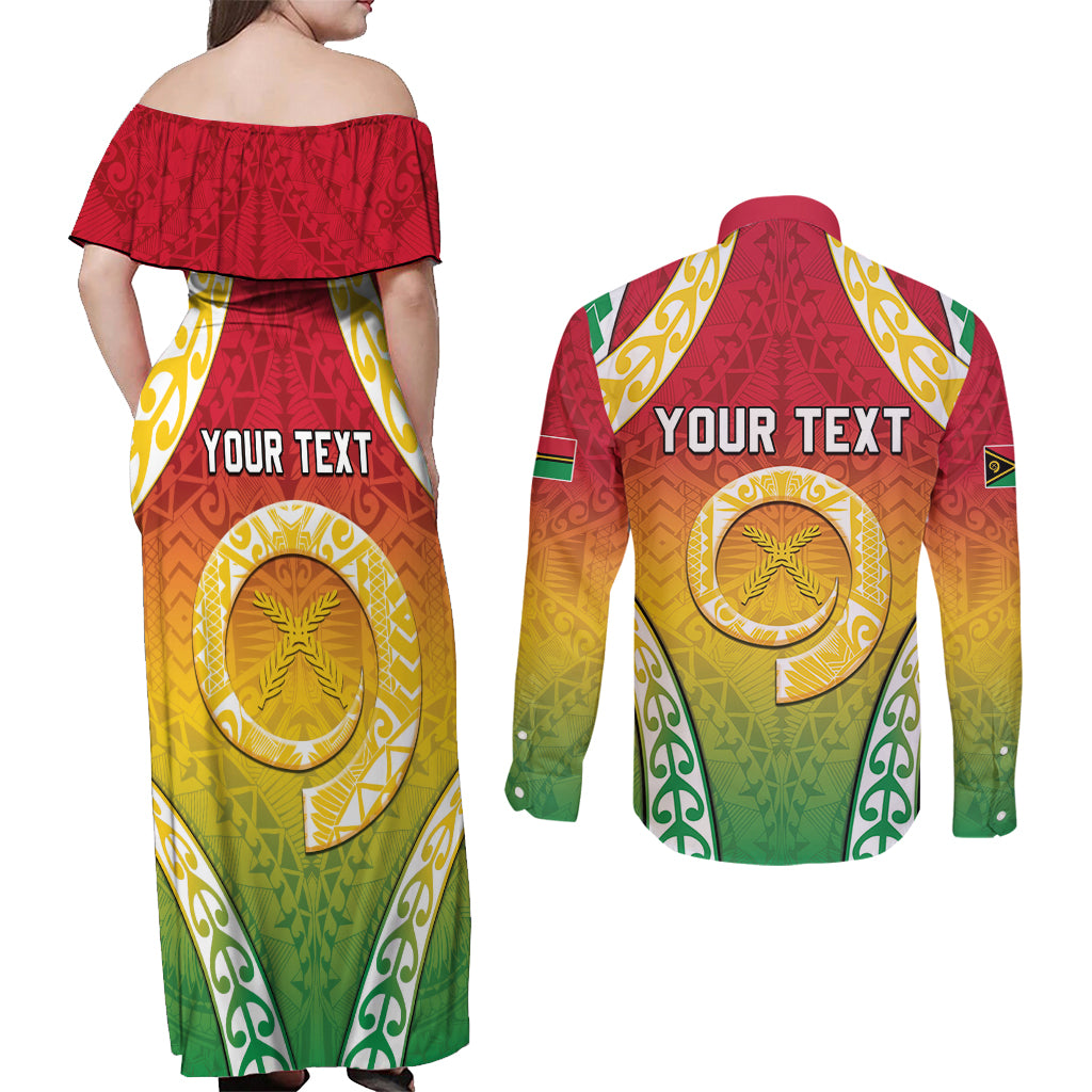 Personalised Vanuatu Couples Matching Off Shoulder Maxi Dress and Long Sleeve Button Shirt Proud To Be A Ni-Van With Tribal Pattern