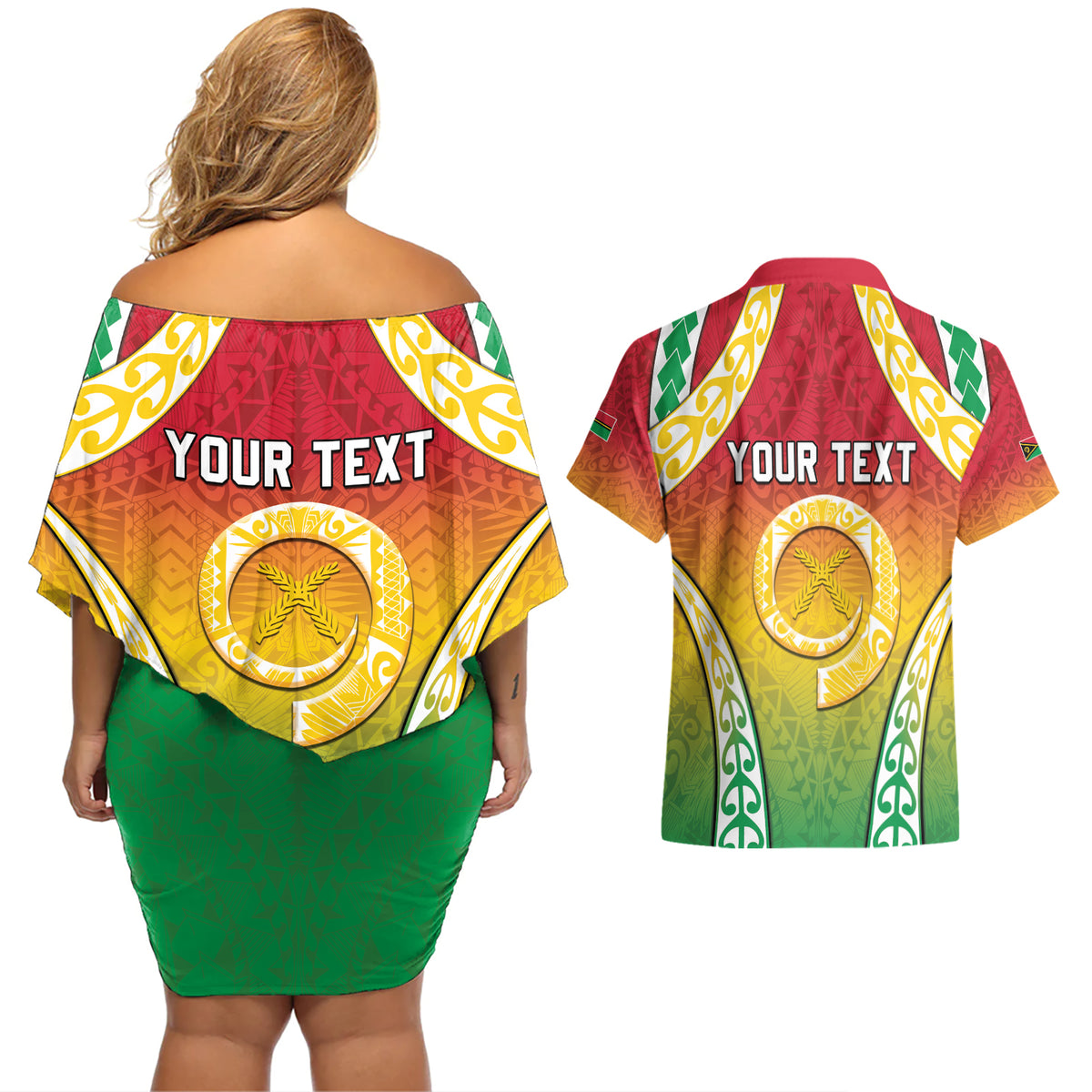 Personalised Vanuatu Couples Matching Off Shoulder Short Dress and Hawaiian Shirt Proud To Be A Ni-Van With Tribal Pattern