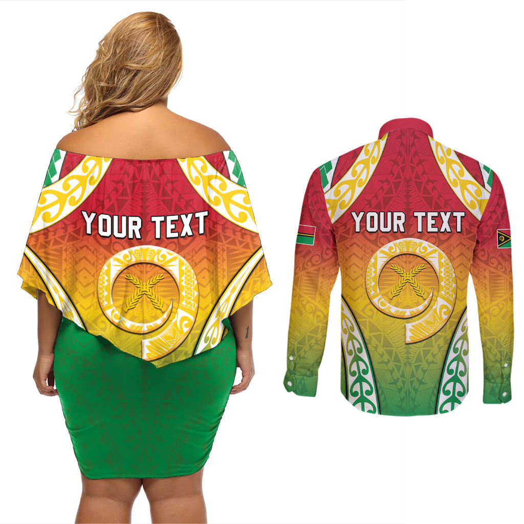 Personalised Vanuatu Couples Matching Off Shoulder Short Dress and Long Sleeve Button Shirt Proud To Be A Ni-Van With Tribal Pattern