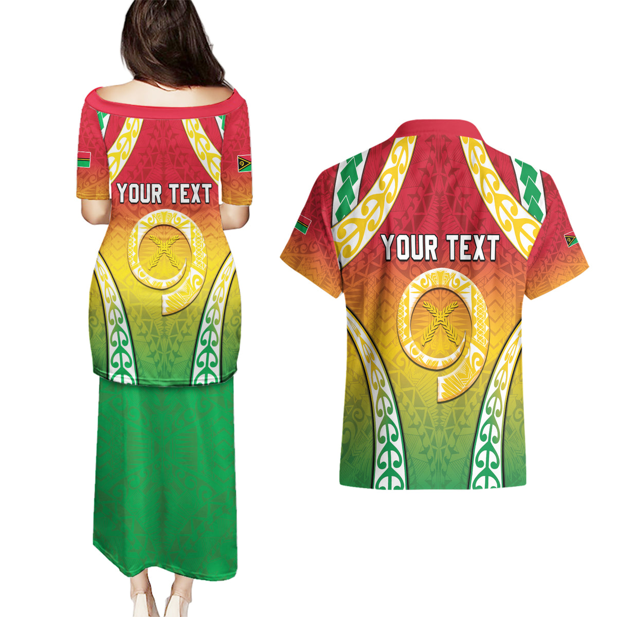 Personalised Vanuatu Couples Matching Puletasi and Hawaiian Shirt Proud To Be A Ni-Van With Tribal Pattern