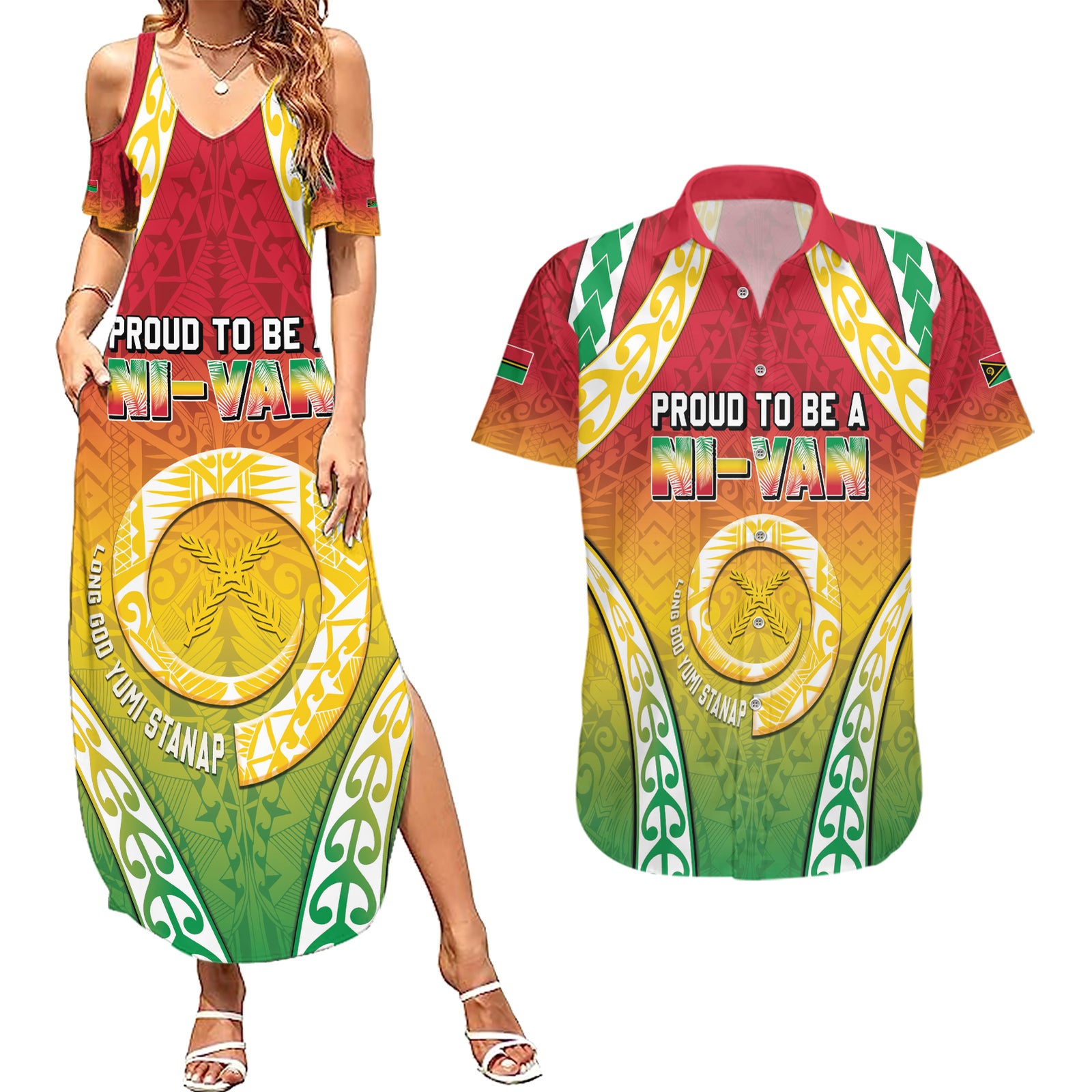 Personalised Vanuatu Couples Matching Summer Maxi Dress and Hawaiian Shirt Proud To Be A Ni-Van With Tribal Pattern