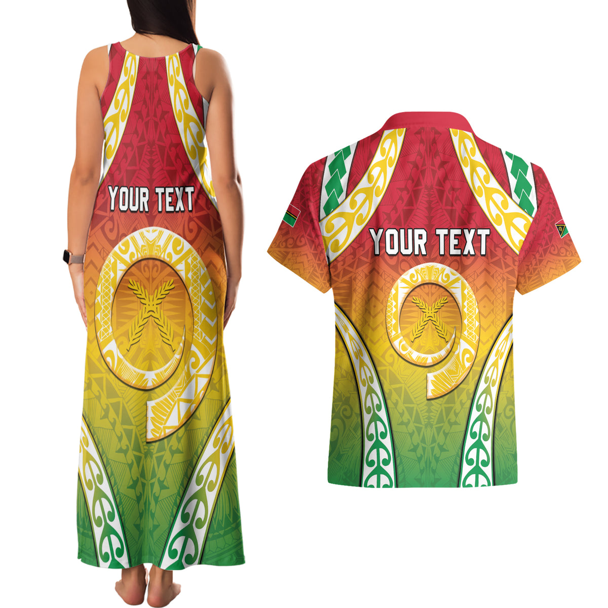 Personalised Vanuatu Couples Matching Tank Maxi Dress and Hawaiian Shirt Proud To Be A Ni-Van With Tribal Pattern