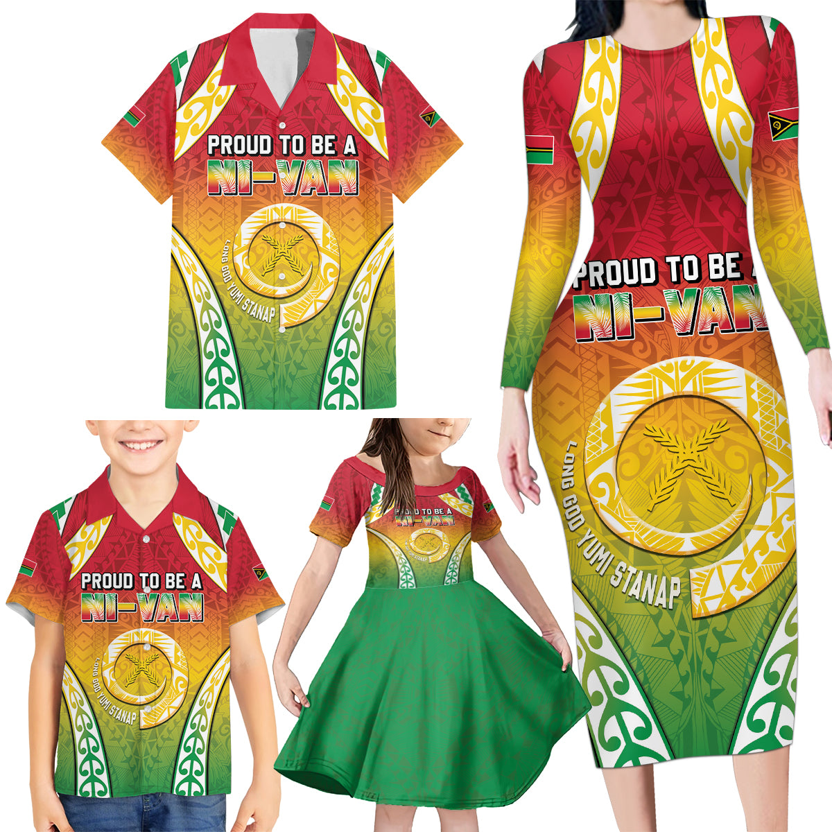 Personalised Vanuatu Family Matching Long Sleeve Bodycon Dress and Hawaiian Shirt Proud To Be A Ni-Van With Tribal Pattern LT05 - Polynesian Pride