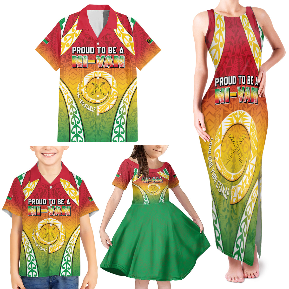 Personalised Vanuatu Family Matching Tank Maxi Dress and Hawaiian Shirt Proud To Be A Ni-Van With Tribal Pattern