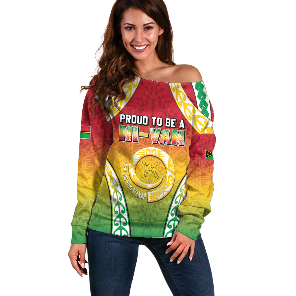 Personalised Vanuatu Off Shoulder Sweater Proud To Be A Ni-Van With Tribal Pattern
