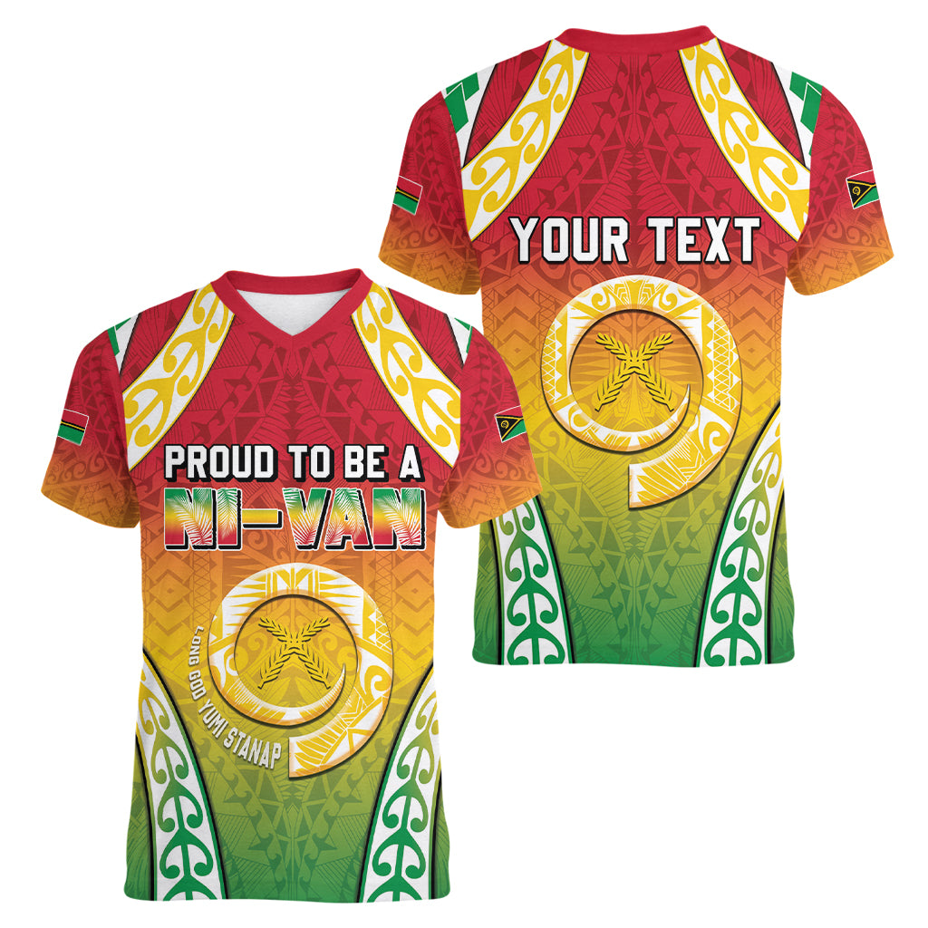 Personalised Vanuatu Women V-Neck T-Shirt Proud To Be A Ni-Van With Tribal Pattern