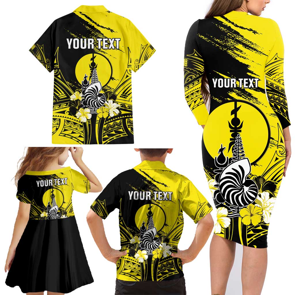 Personalised New Caledonia Day Family Matching Long Sleeve Bodycon Dress and Hawaiian Shirt Kanaky Flag Coat Of Arms Polynesian Pattern LT05 - Polynesian Pride