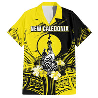 Personalised New Caledonia Day Family Matching Off The Shoulder Long Sleeve Dress and Hawaiian Shirt Kanaky Flag Coat Of Arms Polynesian Pattern LT05 Dad's Shirt - Short Sleeve Yellow - Polynesian Pride