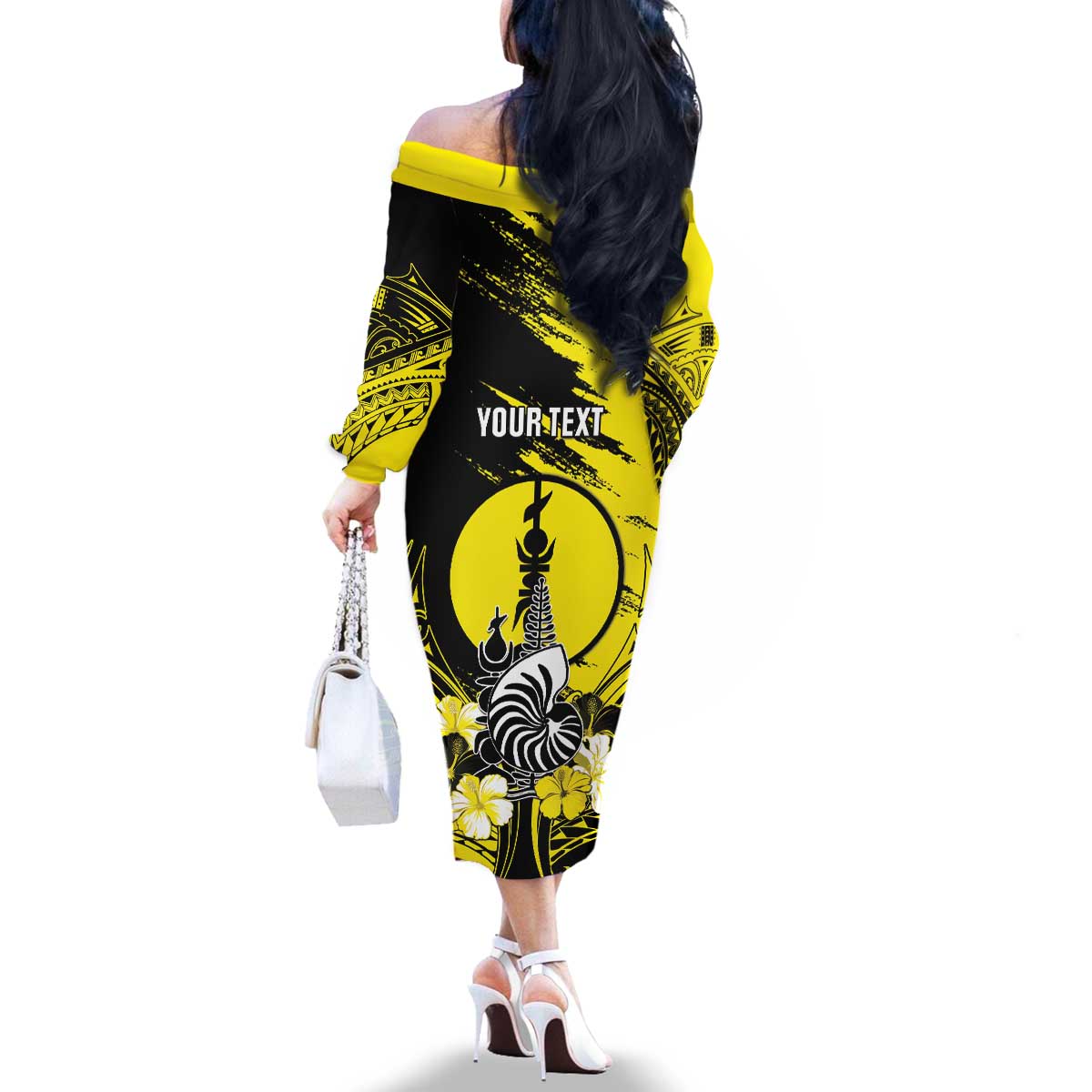 Personalised New Caledonia Day Family Matching Off The Shoulder Long Sleeve Dress and Hawaiian Shirt Kanaky Flag Coat Of Arms Polynesian Pattern LT05 - Polynesian Pride