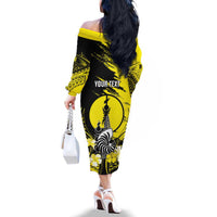 Personalised New Caledonia Day Family Matching Off The Shoulder Long Sleeve Dress and Hawaiian Shirt Kanaky Flag Coat Of Arms Polynesian Pattern LT05 - Polynesian Pride