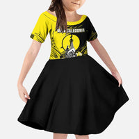 Personalised New Caledonia Day Family Matching Tank Maxi Dress and Hawaiian Shirt Kanaky Flag Coat Of Arms Polynesian Pattern LT05 Daughter's Dress Yellow - Polynesian Pride