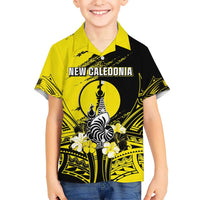 Personalised New Caledonia Day Kid Hawaiian Shirt Kanaky Flag Coat Of Arms Polynesian Pattern