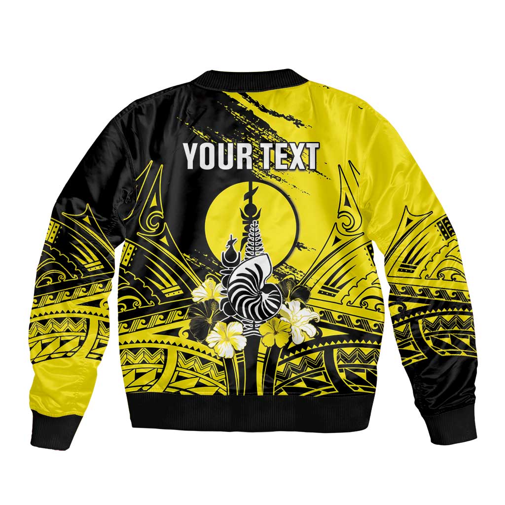 Personalised New Caledonia Day Sleeve Zip Bomber Jacket Kanaky Flag Coat Of Arms Polynesian Pattern LT05 - Polynesian Pride