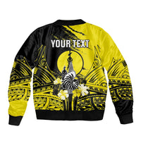 Personalised New Caledonia Day Sleeve Zip Bomber Jacket Kanaky Flag Coat Of Arms Polynesian Pattern LT05 - Polynesian Pride