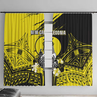 New Caledonia Day Window Curtain Kanaky Flag Coat Of Arms Polynesian Pattern LT05 With Hooks Yellow - Polynesian Pride