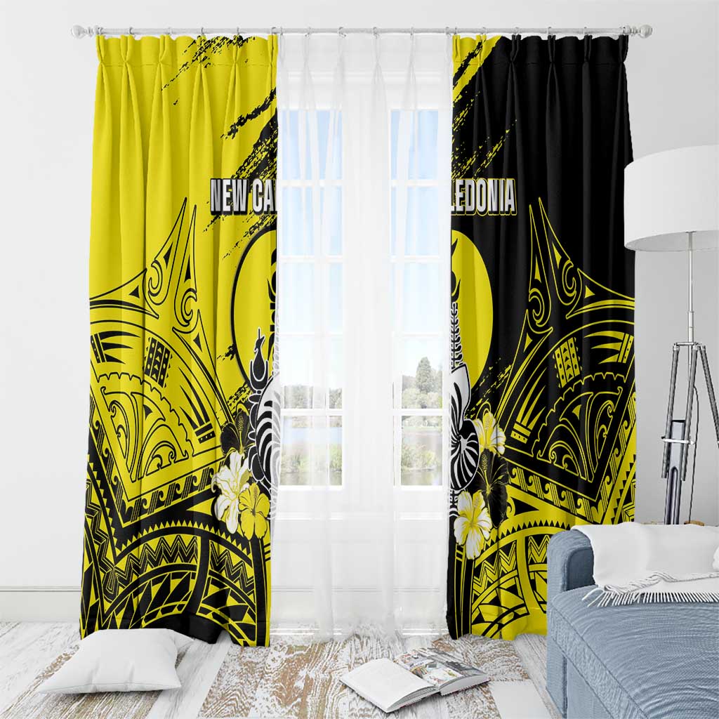 New Caledonia Day Window Curtain Kanaky Flag Coat Of Arms Polynesian Pattern LT05 - Polynesian Pride