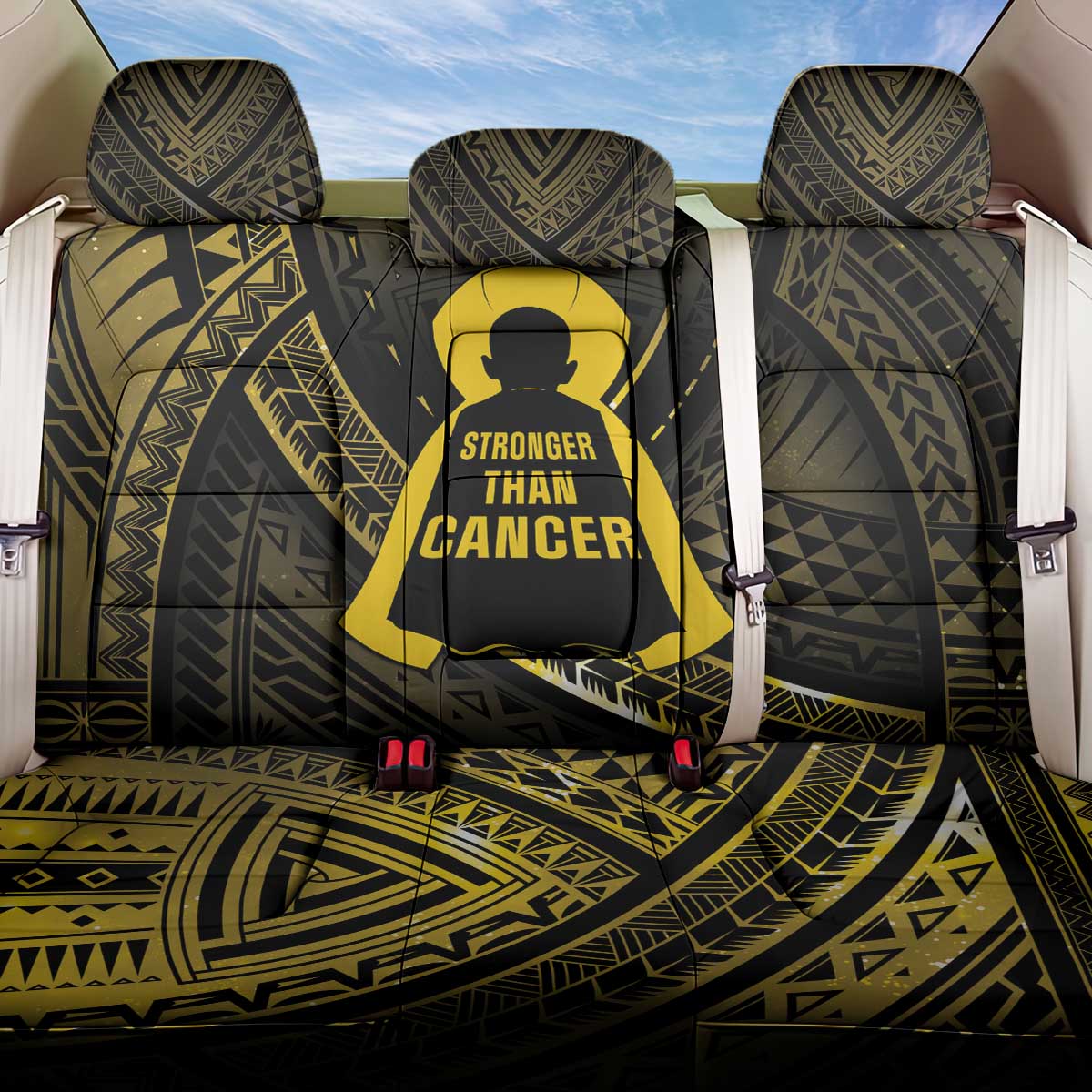 Polynesia Childhood Cancer Awareness Back Car Seat Cover You Are Stronger Than Cancer LT05 One Size Black - Polynesian Pride