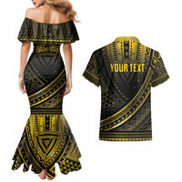 Personalised Polynesia Childhood Cancer Awareness Couples Matching Mermaid Dress and Hawaiian Shirt You Are Stronger Than Cancer LT05 - Polynesian Pride