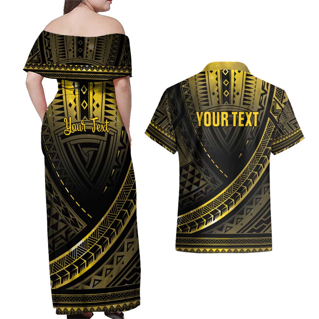 Personalised Polynesia Childhood Cancer Awareness Couples Matching Off Shoulder Maxi Dress and Hawaiian Shirt You Are Stronger Than Cancer LT05 - Polynesian Pride