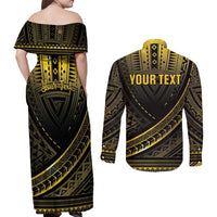 Personalised Polynesia Childhood Cancer Awareness Couples Matching Off Shoulder Maxi Dress and Long Sleeve Button Shirt You Are Stronger Than Cancer