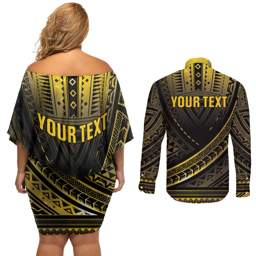 Personalised Polynesia Childhood Cancer Awareness Couples Matching Off Shoulder Short Dress and Long Sleeve Button Shirt You Are Stronger Than Cancer