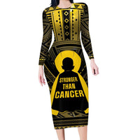 Personalised Polynesia Childhood Cancer Awareness Family Matching Long Sleeve Bodycon Dress and Hawaiian Shirt You Are Stronger Than Cancer LT05 Mom's Dress Black - Polynesian Pride
