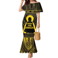 Personalised Polynesia Childhood Cancer Awareness Family Matching Mermaid Dress and Hawaiian Shirt You Are Stronger Than Cancer LT05 Mom's Dress Black - Polynesian Pride