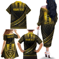 Personalised Polynesia Childhood Cancer Awareness Family Matching Off The Shoulder Long Sleeve Dress and Hawaiian Shirt You Are Stronger Than Cancer LT05 - Polynesian Pride