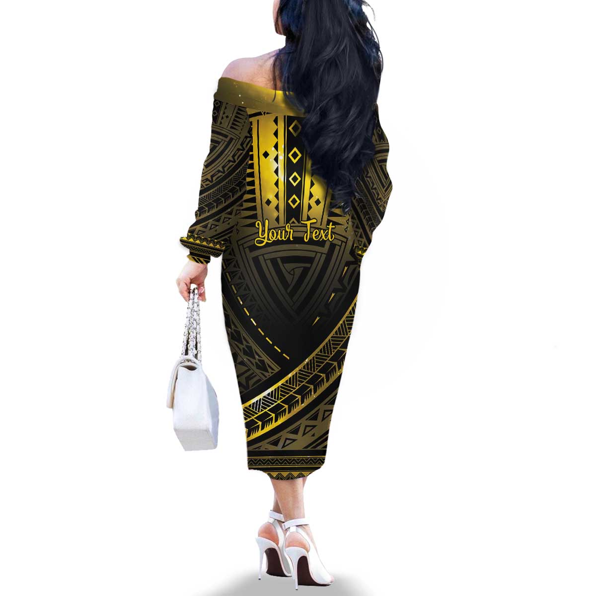 Personalised Polynesia Childhood Cancer Awareness Family Matching Off The Shoulder Long Sleeve Dress and Hawaiian Shirt You Are Stronger Than Cancer LT05 - Polynesian Pride