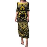 Personalised Polynesia Childhood Cancer Awareness Family Matching Puletasi and Hawaiian Shirt You Are Stronger Than Cancer LT05 Mom's Dress Black - Polynesian Pride