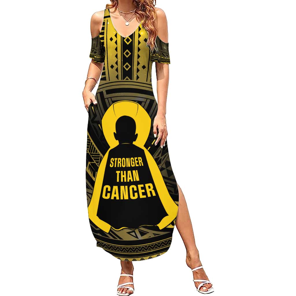 Personalised Polynesia Childhood Cancer Awareness Family Matching Summer Maxi Dress and Hawaiian Shirt You Are Stronger Than Cancer LT05 Mom's Dress Black - Polynesian Pride