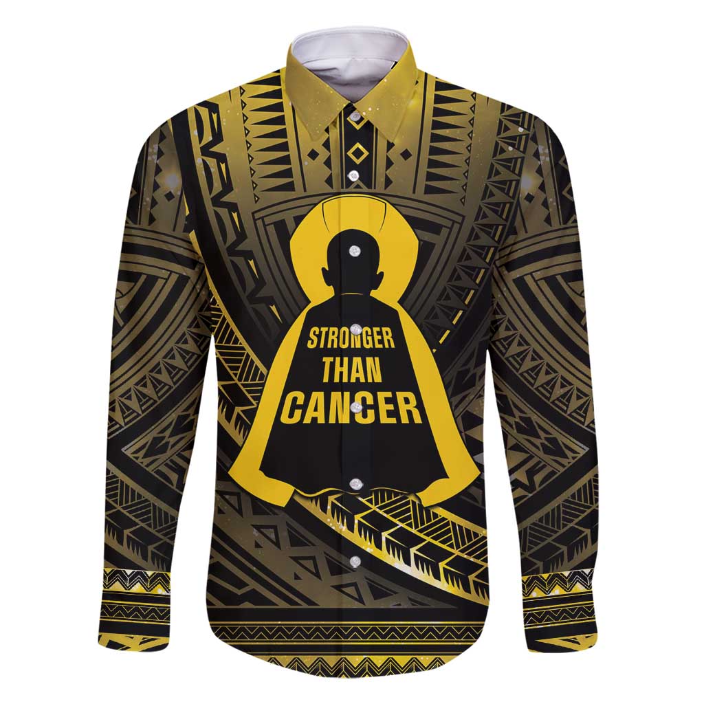 Personalised Polynesia Childhood Cancer Awareness Family Matching Tank Maxi Dress and Hawaiian Shirt You Are Stronger Than Cancer LT05 Dad's Shirt - Long Sleeve Black - Polynesian Pride