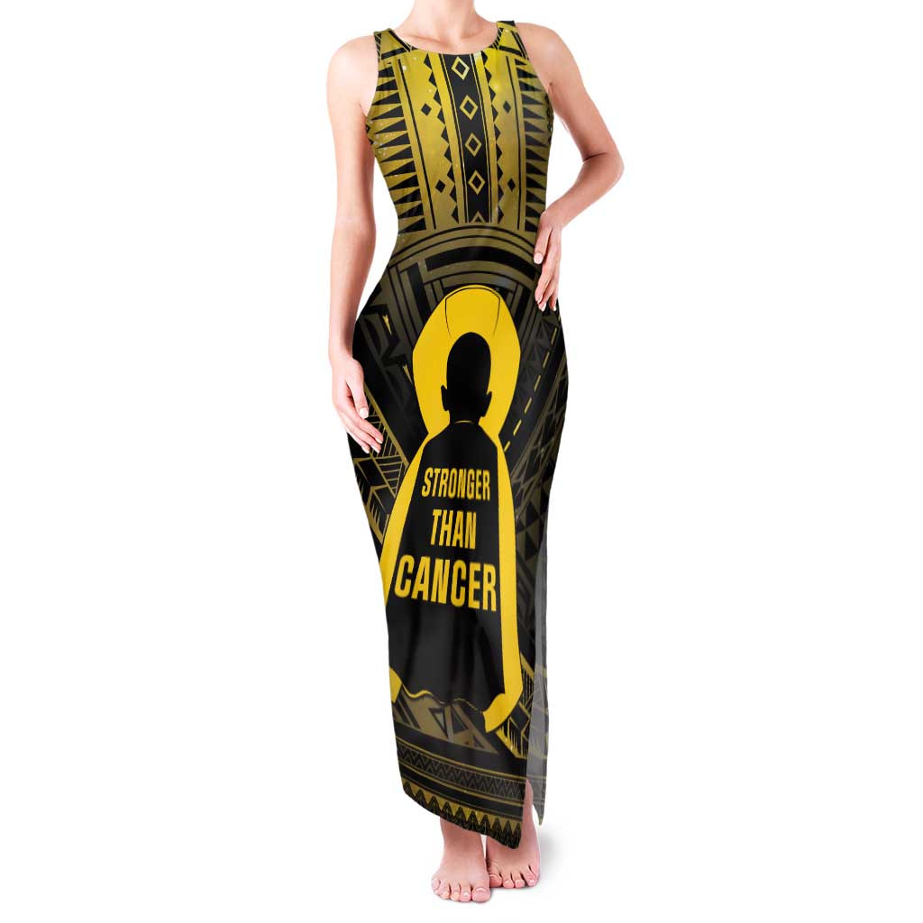 Personalised Polynesia Childhood Cancer Awareness Family Matching Tank Maxi Dress and Hawaiian Shirt You Are Stronger Than Cancer LT05 Mom's Dress Black - Polynesian Pride
