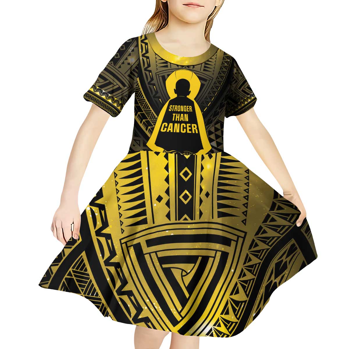 Personalised Polynesia Childhood Cancer Awareness Kid Short Sleeve Dress You Are Stronger Than Cancer