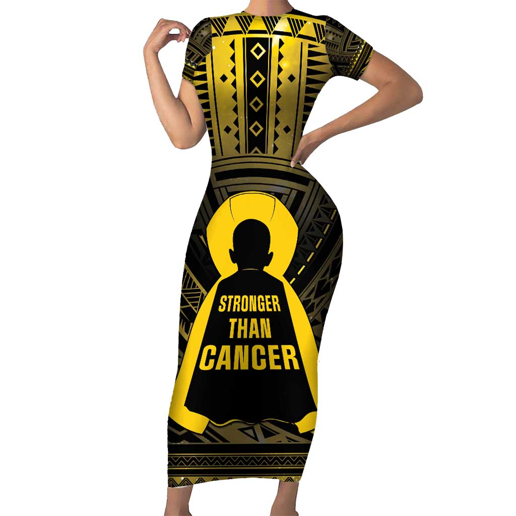 Personalised Polynesia Childhood Cancer Awareness Short Sleeve Bodycon Dress You Are Stronger Than Cancer LT05 Long Dress Black - Polynesian Pride