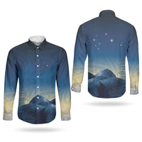 New Zealand Matariki Couples Matching Off Shoulder Maxi Dress and Long Sleeve Button Shirt Maori Waka With Silver Fern LT05 - Polynesian Pride