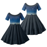 New Zealand Matariki Family Matching Off Shoulder Short Dress and Hawaiian Shirt Maori Waka With Silver Fern LT05 Daughter's Dress Navy - Polynesian Pride