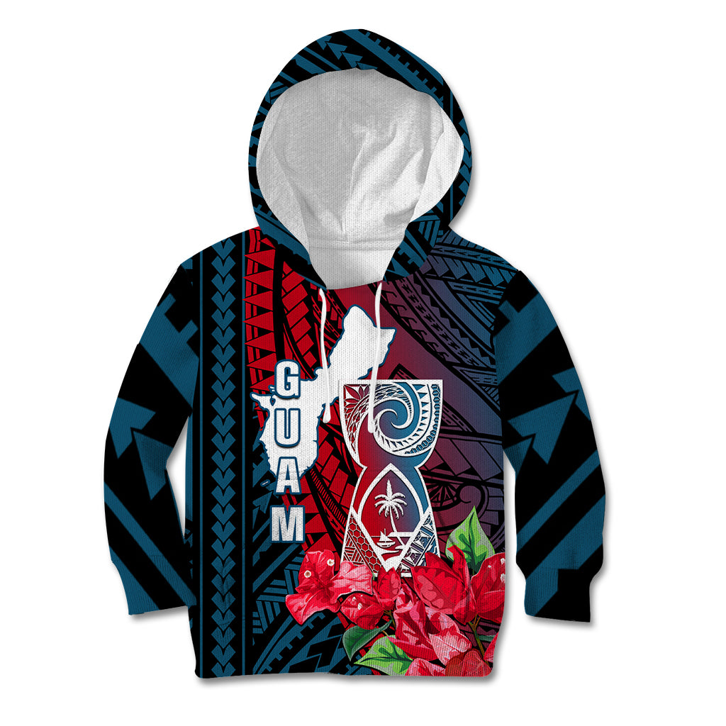 Guam Kid Hoodie Latte Stone Mix Bougainvillea Polynesian Pattern LT05 Hoodie Blue - Polynesian Pride