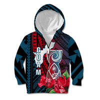 Personalized Guam Kid Hoodie Latte Stone Mix Bougainvillea Polynesian Pattern LT05 Zip Hoodie Blue - Polynesian Pride