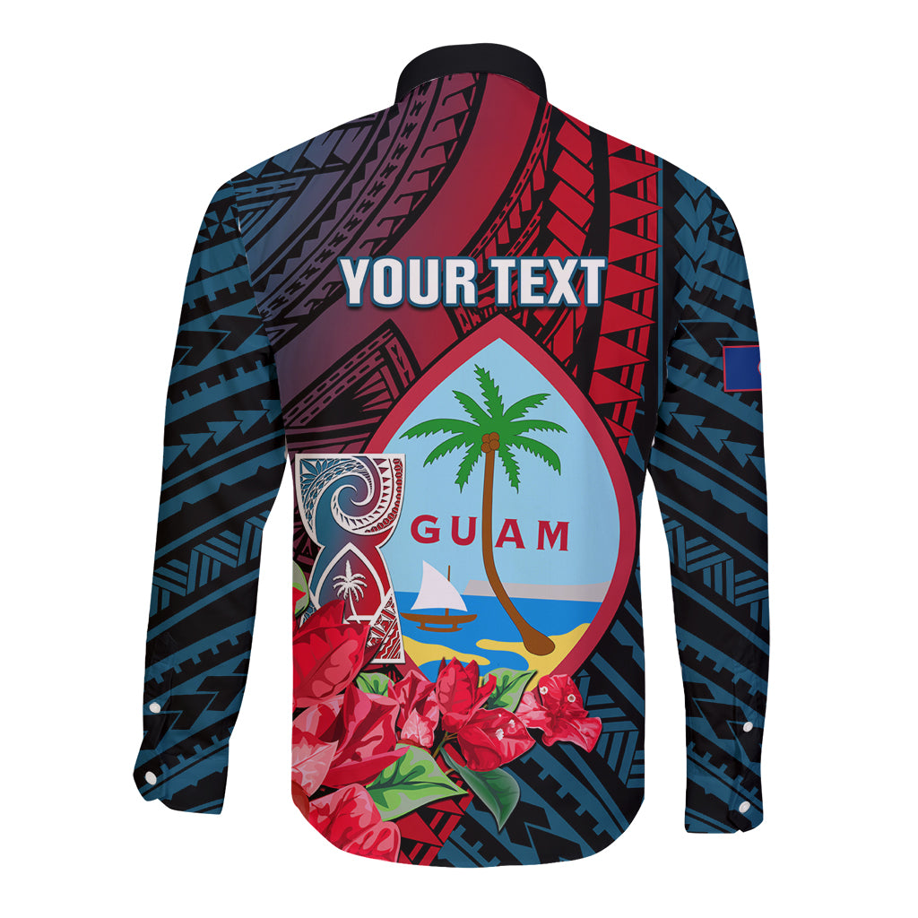 Personalized Guam Long Sleeve Button Shirt Latte Stone Mix Bougainvillea Polynesian Pattern LT05 - Polynesian Pride