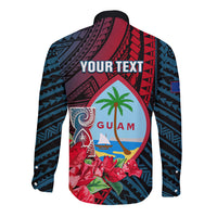 Personalized Guam Long Sleeve Button Shirt Latte Stone Mix Bougainvillea Polynesian Pattern LT05 - Polynesian Pride